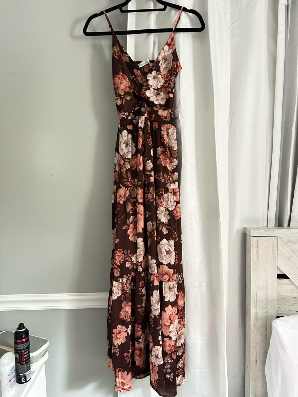 Altar'd State Kellsa Brown Maxi Dress With Pink & Cream Floral Print